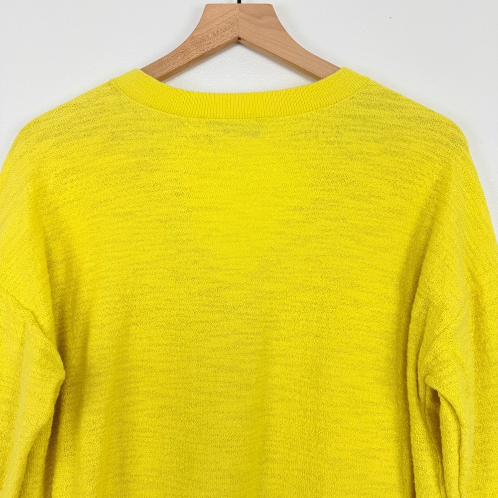 LOFT Henley Sweater Top Size M Bright Yellow Knit Cotton Blend 3/4 Sleeves Chic - Picture 8 of 14